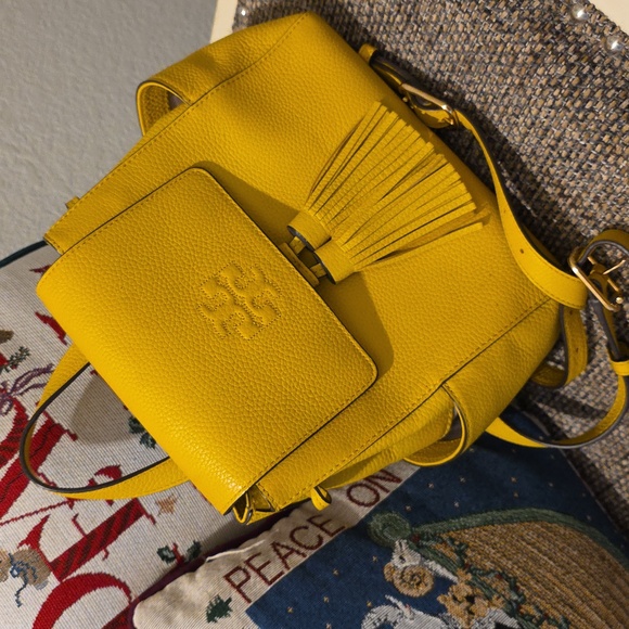 Tory Burch Chic Yellow Leather Backpack with Tassels - Picture 9 of 14